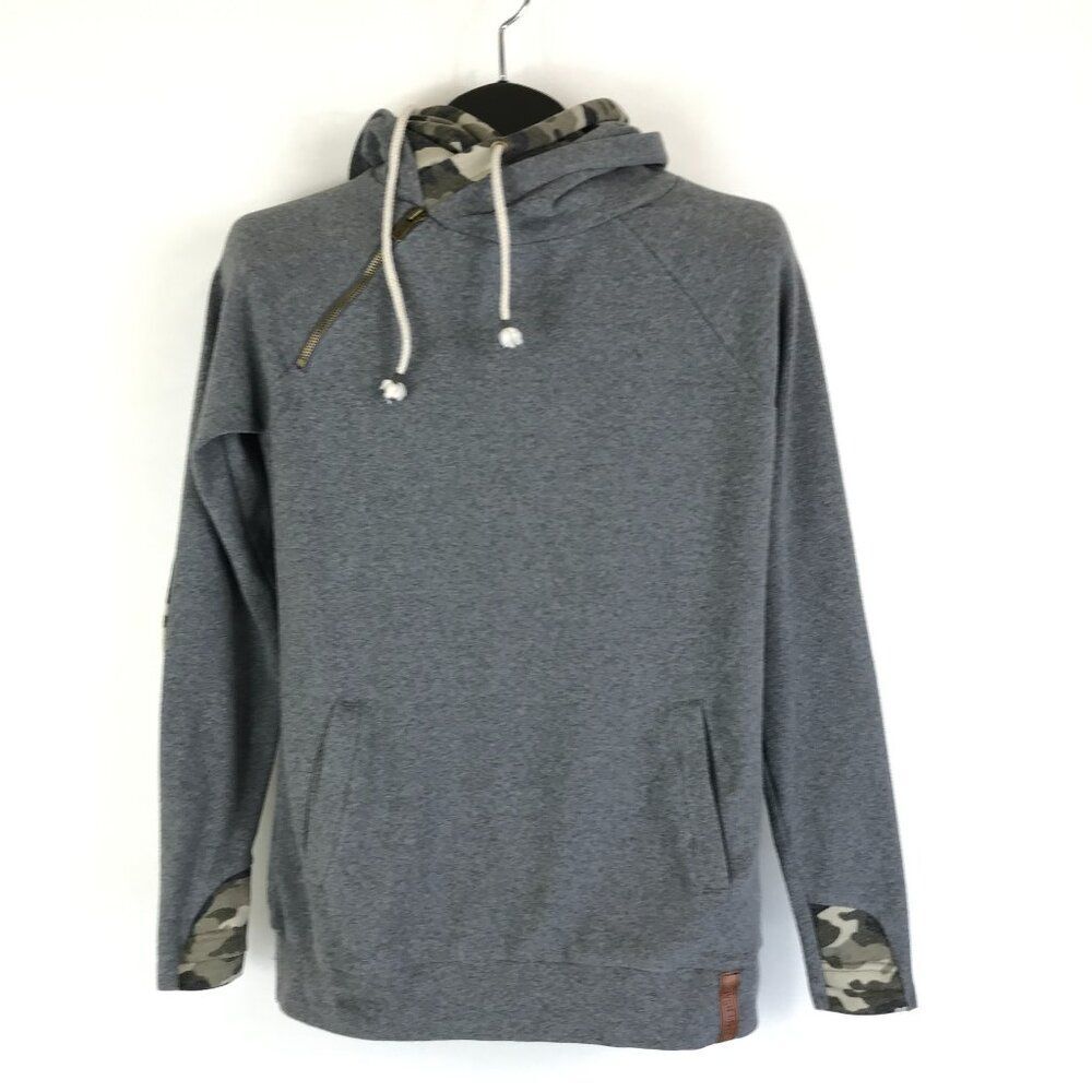 Ampersand Avenue DoubleHood Sweatshirt Women's XS Camo Elbow Patch Pullover